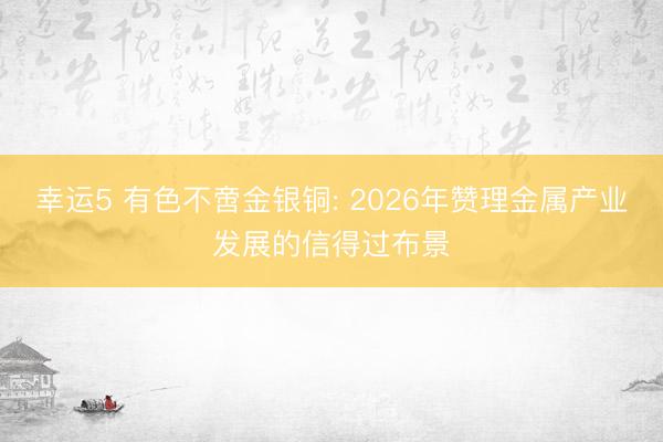 幸運5 有色不啻金銀銅: 2026年贊理金屬產業發展的信得過布景